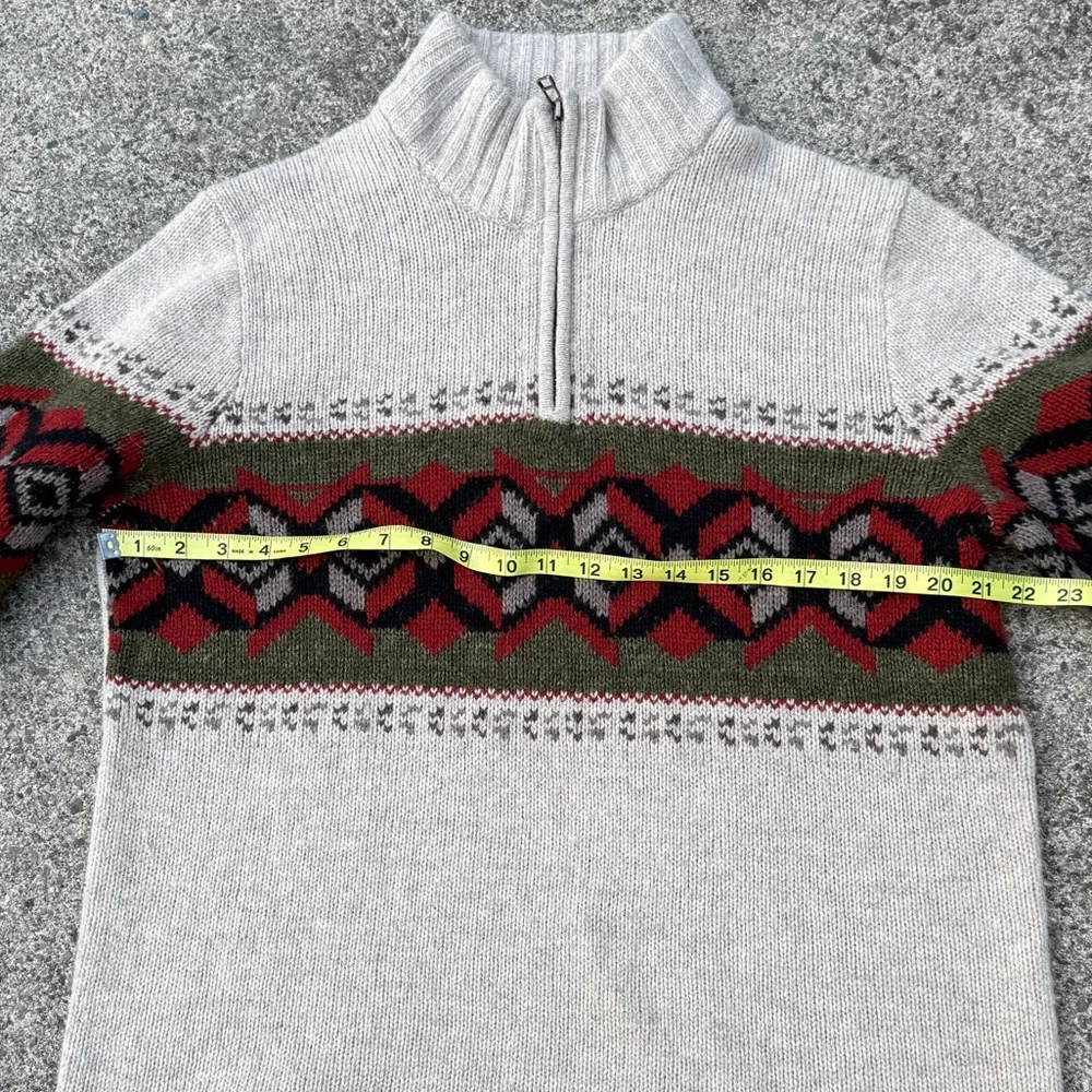 Eddie Bauer Cream Quarter-Zip Wool Blend Sweater - Unisex Size L